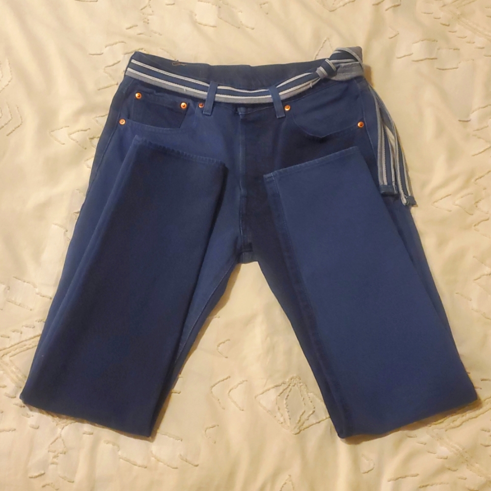 Levi's 501 Custom Taper Color Block Skate Jeans + White Oak Cone Selvedge Belt - Picture 7 of 16